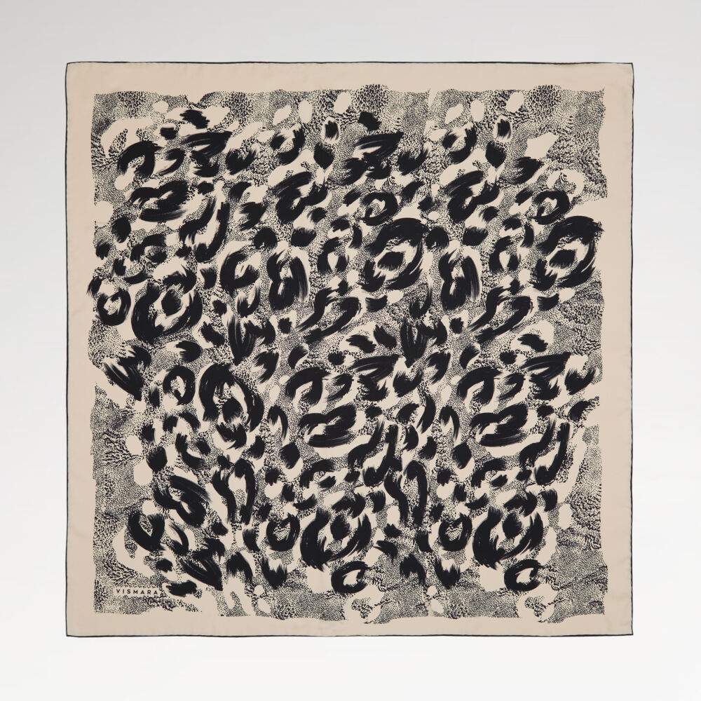Cream Leopard Print Twill Silk Square Scarf