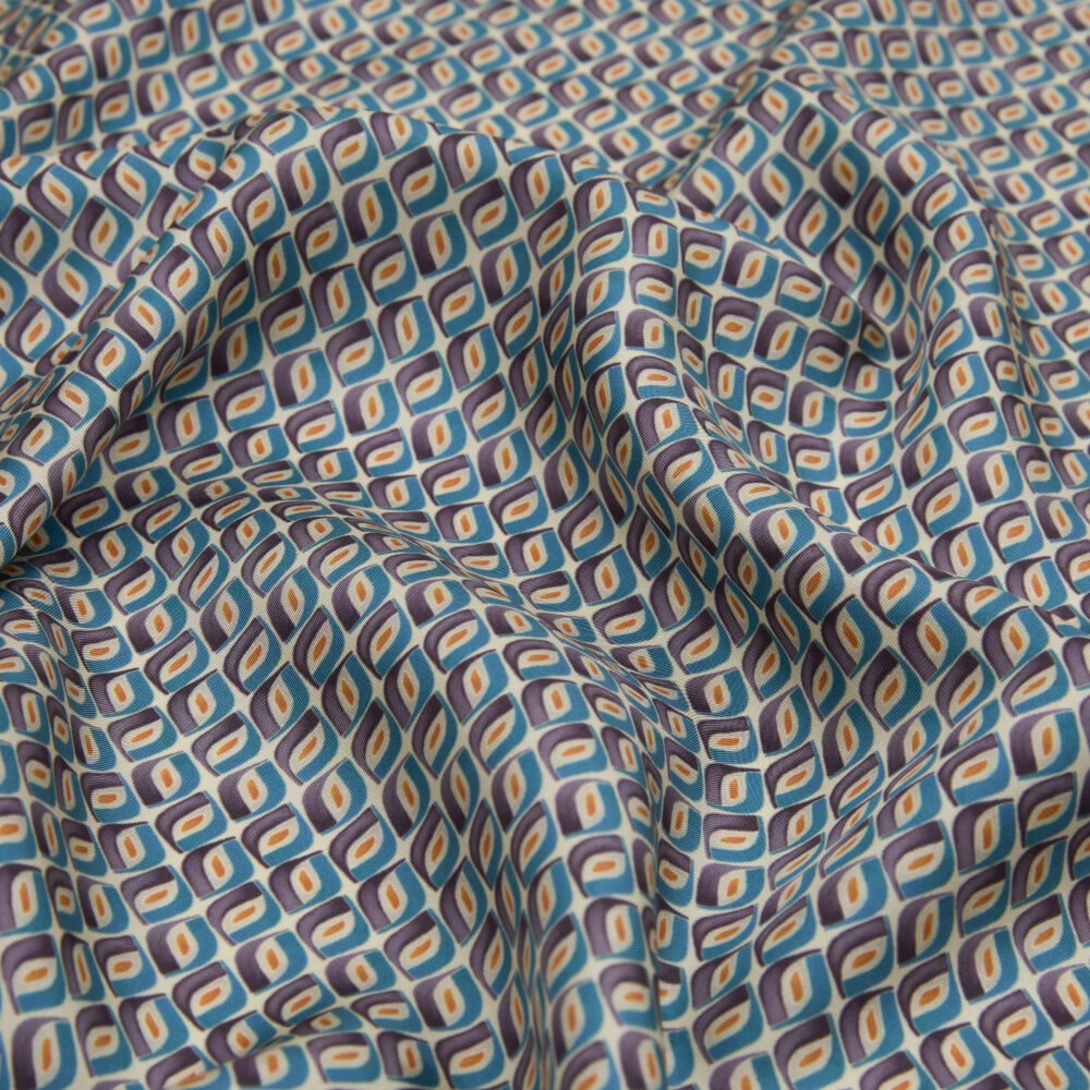 Cream Prism Retro Patterned Twill Silk Square Scarf - Vismara