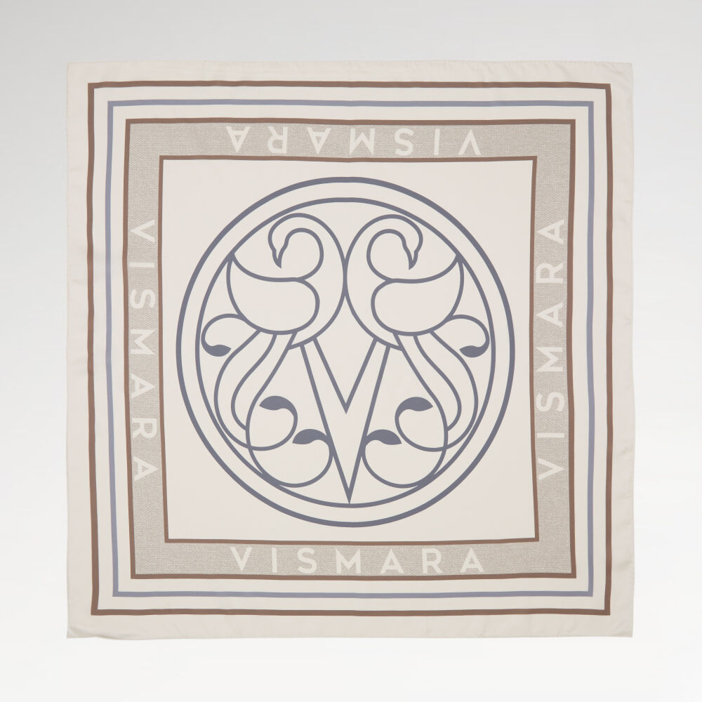 Cream Vismara Swan Pattern Twill Silk Square Scarf