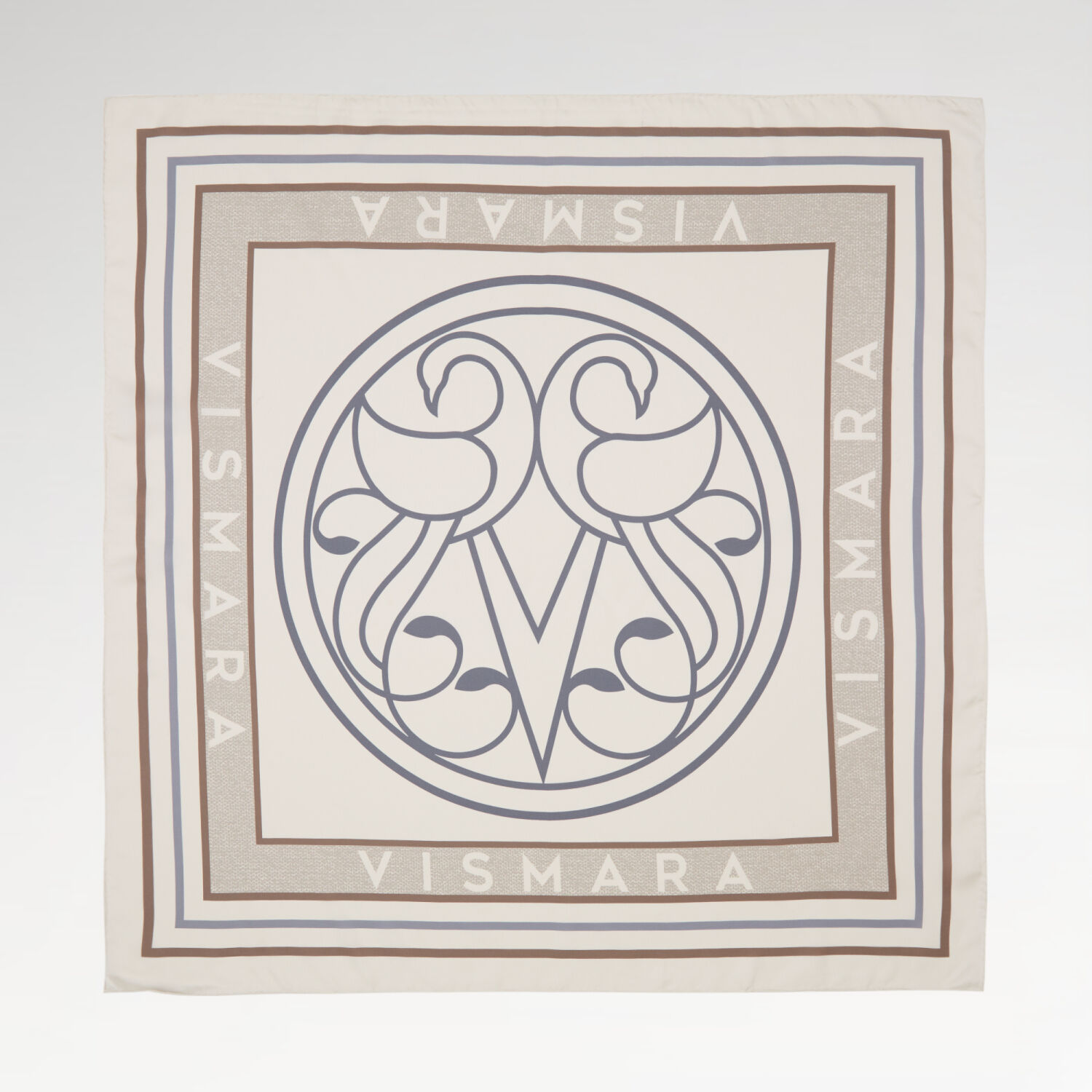 Cream Vismara Swan Pattern Twill Silk Square Scarf - 1