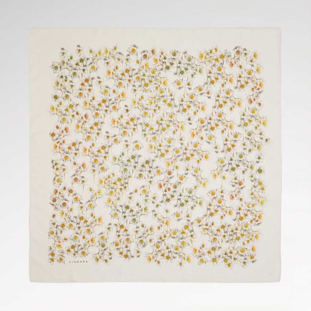 Cream Watercolour Floral Pattern Twill Silk Square Scarf