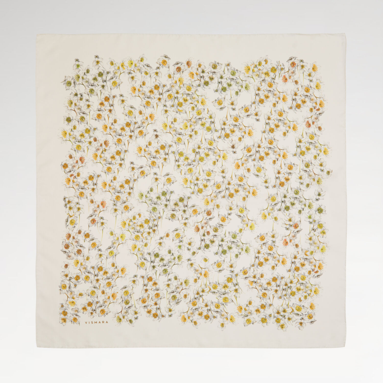 Cream Watercolour Floral Pattern Twill Silk Square Scarf - 1