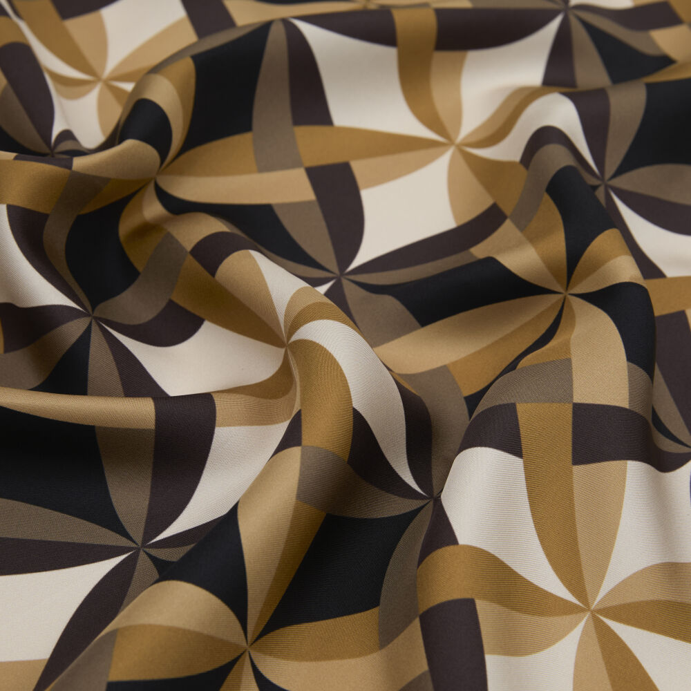 Dark Brown Antique Mosaic Patterned Twill Silk Square Scarf - Vismara