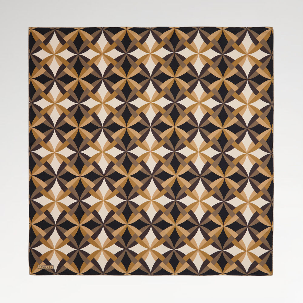 Dark Brown Antique Mosaic Patterned Twill Silk Square Scarf