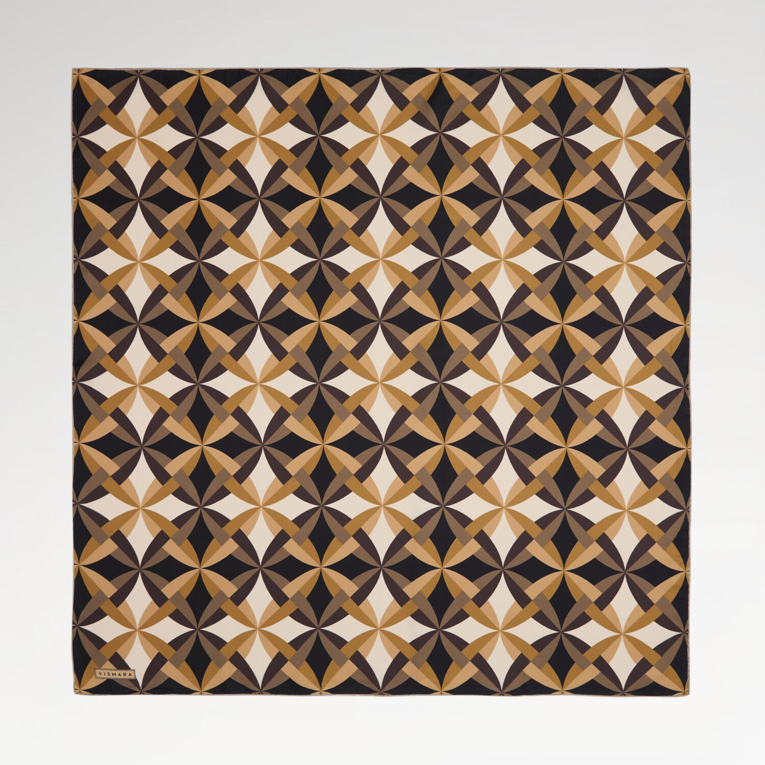 Dark Brown Antique Mosaic Patterned Twill Silk Square Scarf - 1