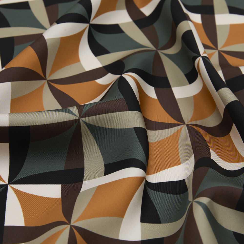 Dark Green Antique Mosaic Patterned Twill Silk Square Scarf - Vismara