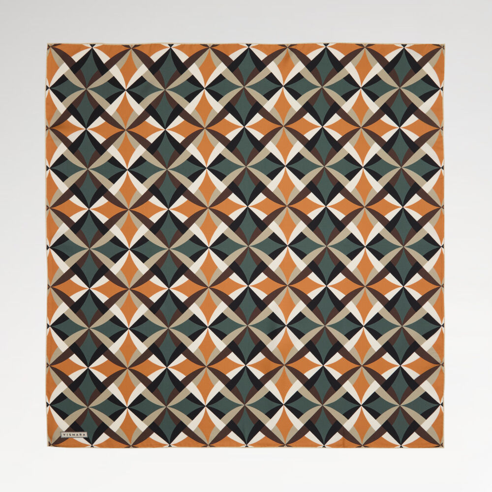 Dark Green Antique Mosaic Patterned Twill Silk Square Scarf