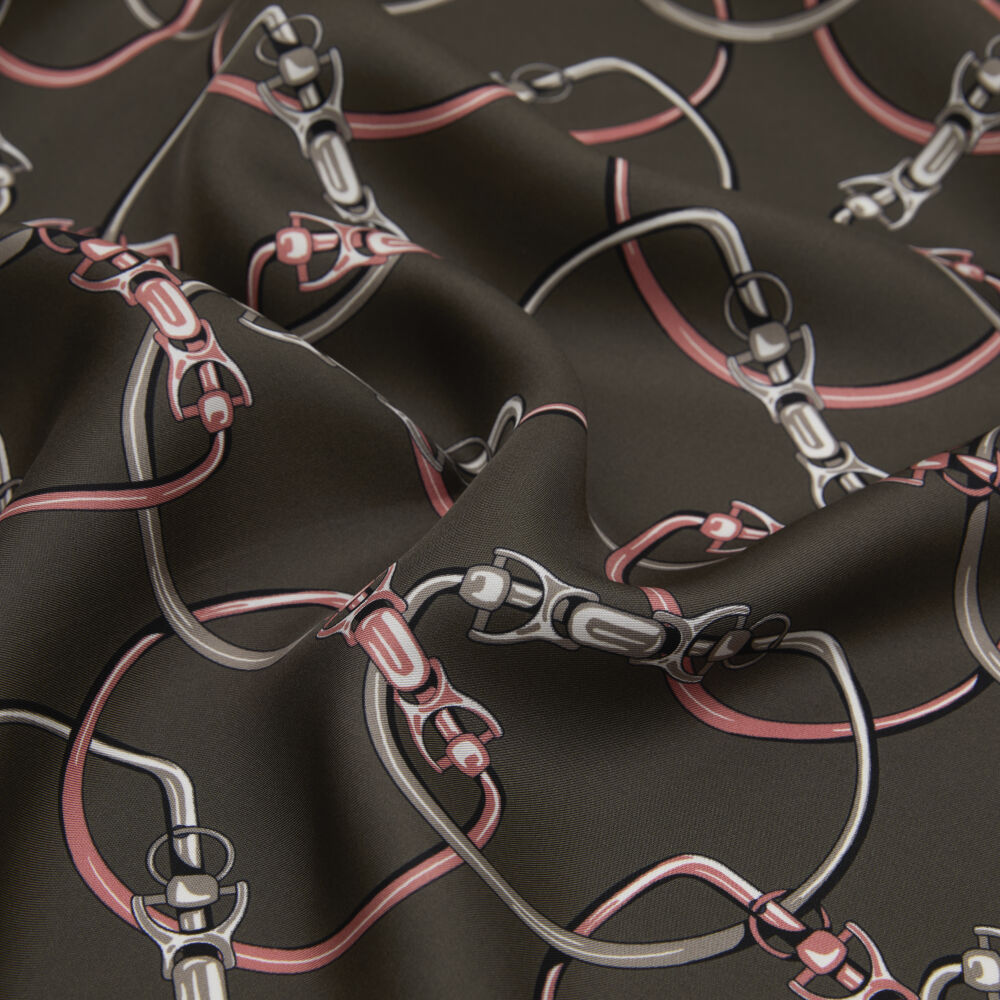 Dark Green Chain Pattern Twill Silk Square Scarf - Vismara