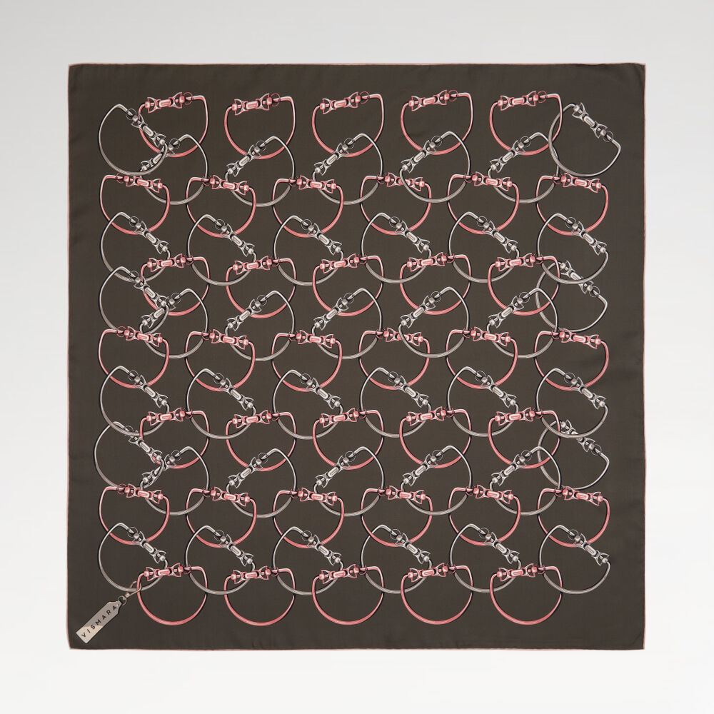 Dark Green Chain Pattern Twill Silk Square Scarf