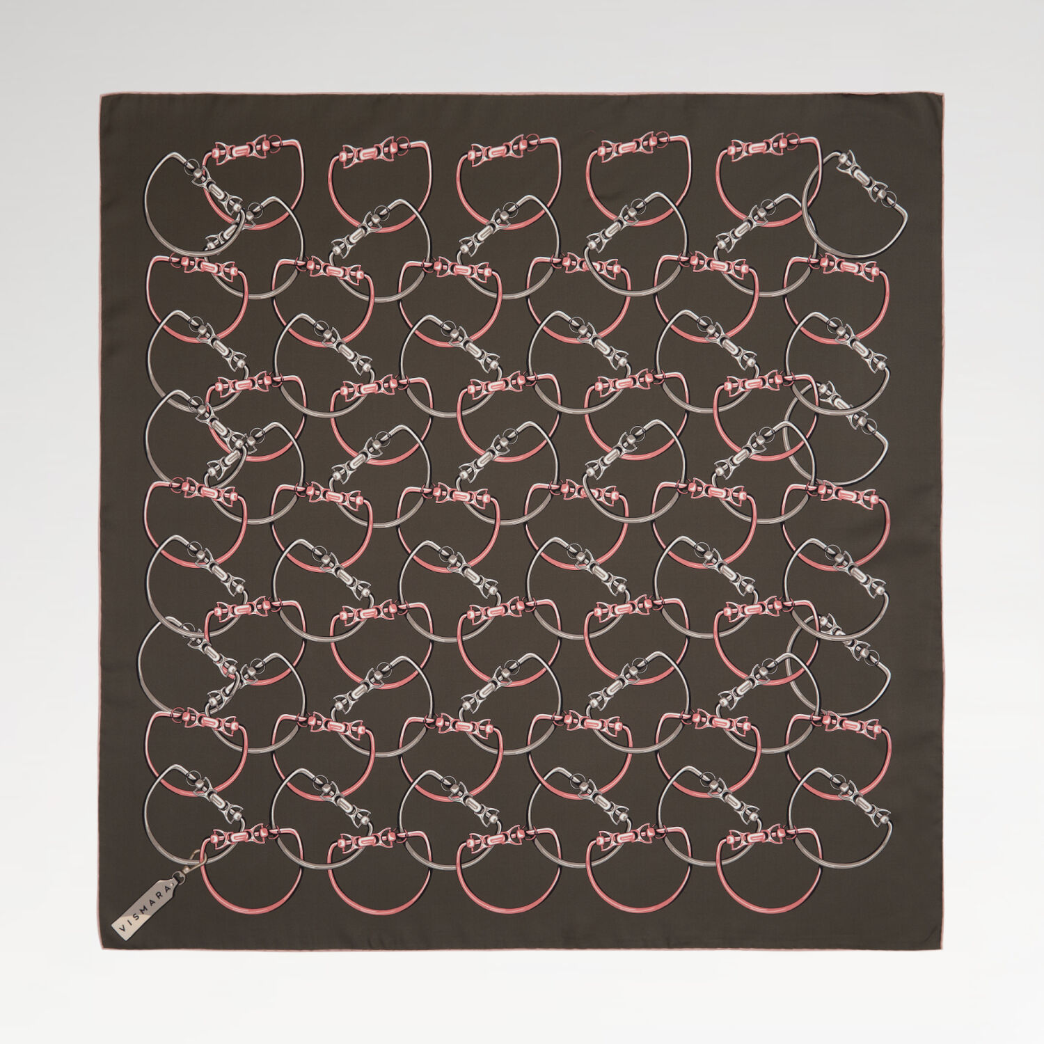 Dark Green Chain Pattern Twill Silk Square Scarf - 1