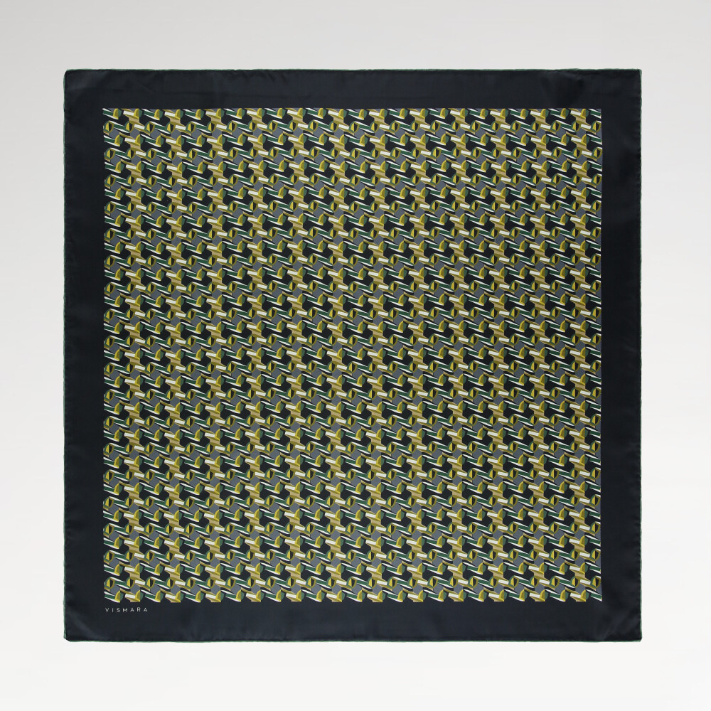 Dark Green Geometric Retro Pattern Twill Silk Square Scarf