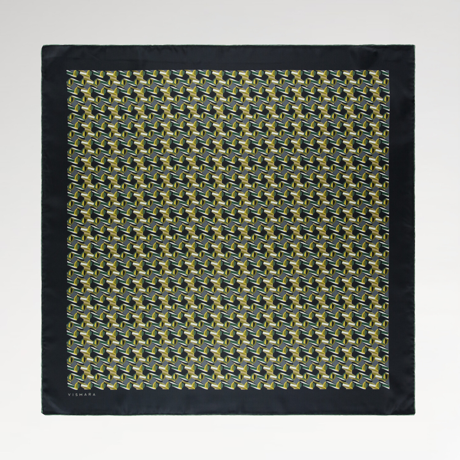 Dark Green Geometric Retro Pattern Twill Silk Square Scarf - 1