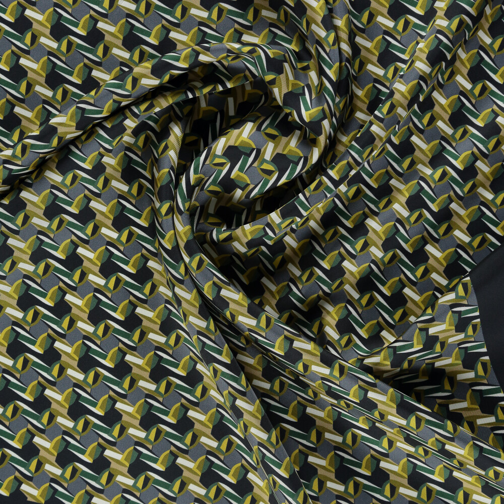 Dark Green Geometric Retro Pattern Twill Silk Square Scarf - Vismara