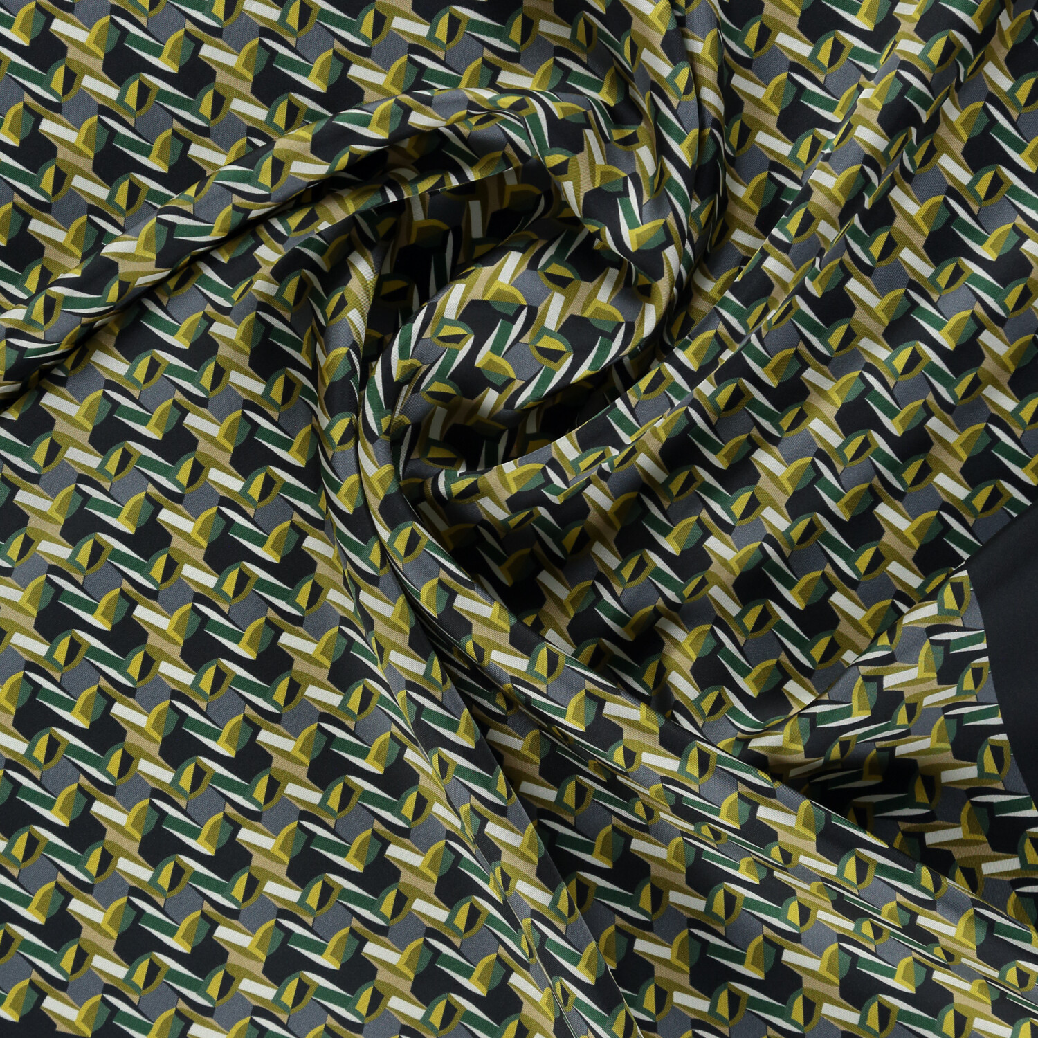 Dark Green Geometric Retro Pattern Twill Silk Square Scarf - 2