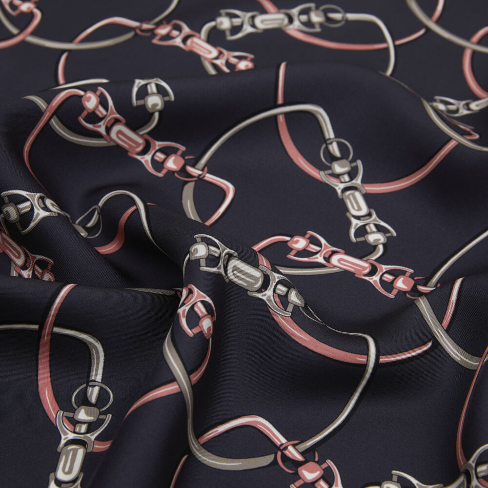 Dark Mink Chain Pattern Twill Silk Square Scarf - Vismara