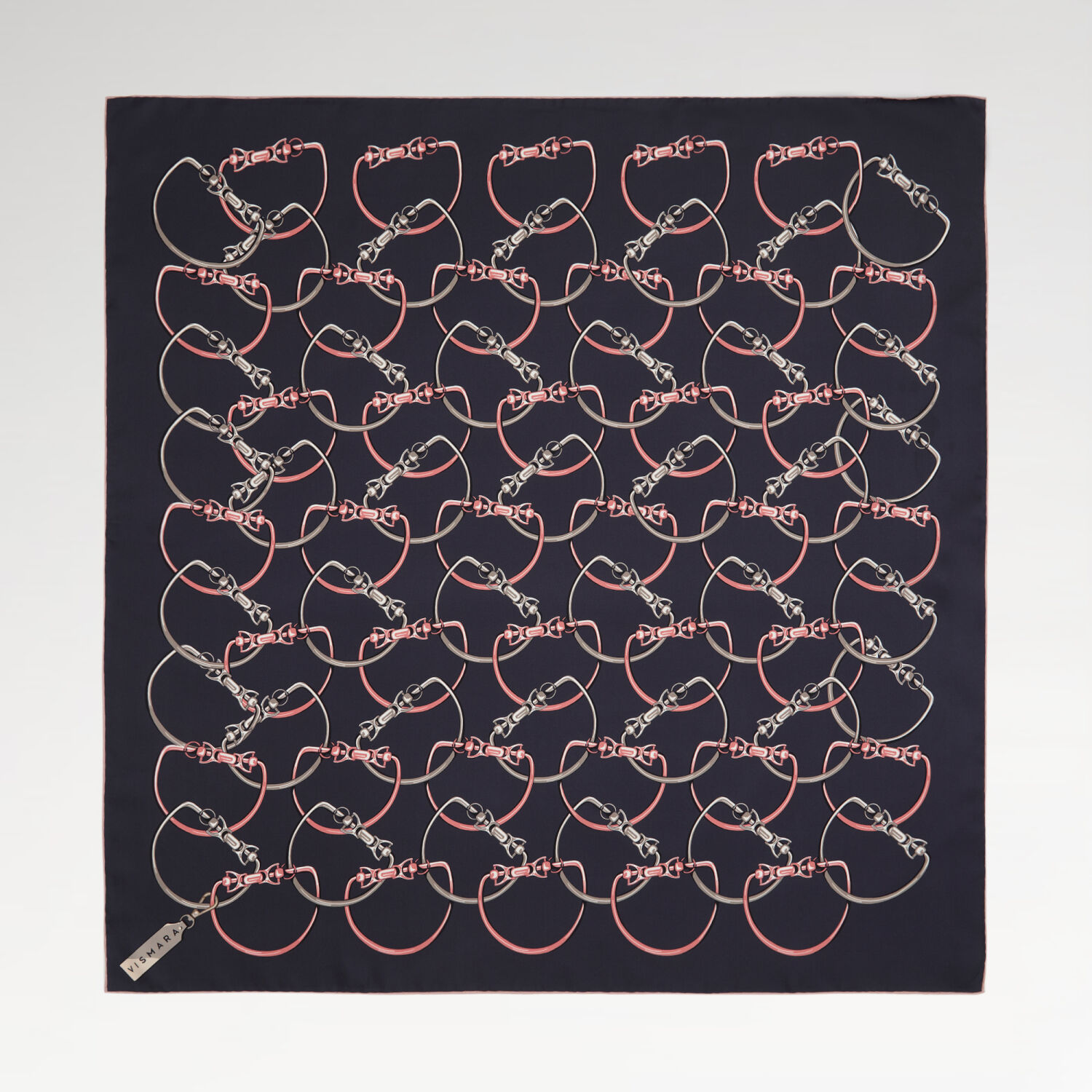Dark Mink Chain Pattern Twill Silk Square Scarf - 1