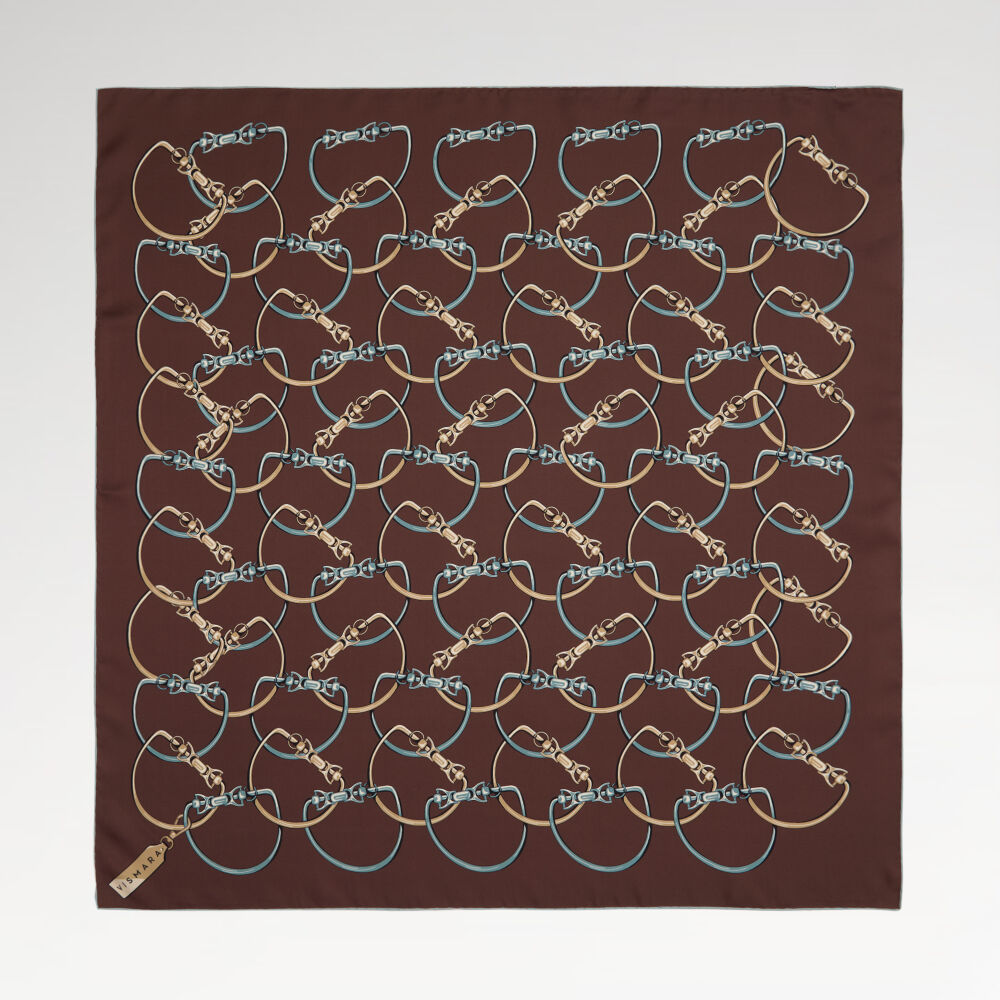 Dark Tan Chain Pattern Twill Silk Square Scarf