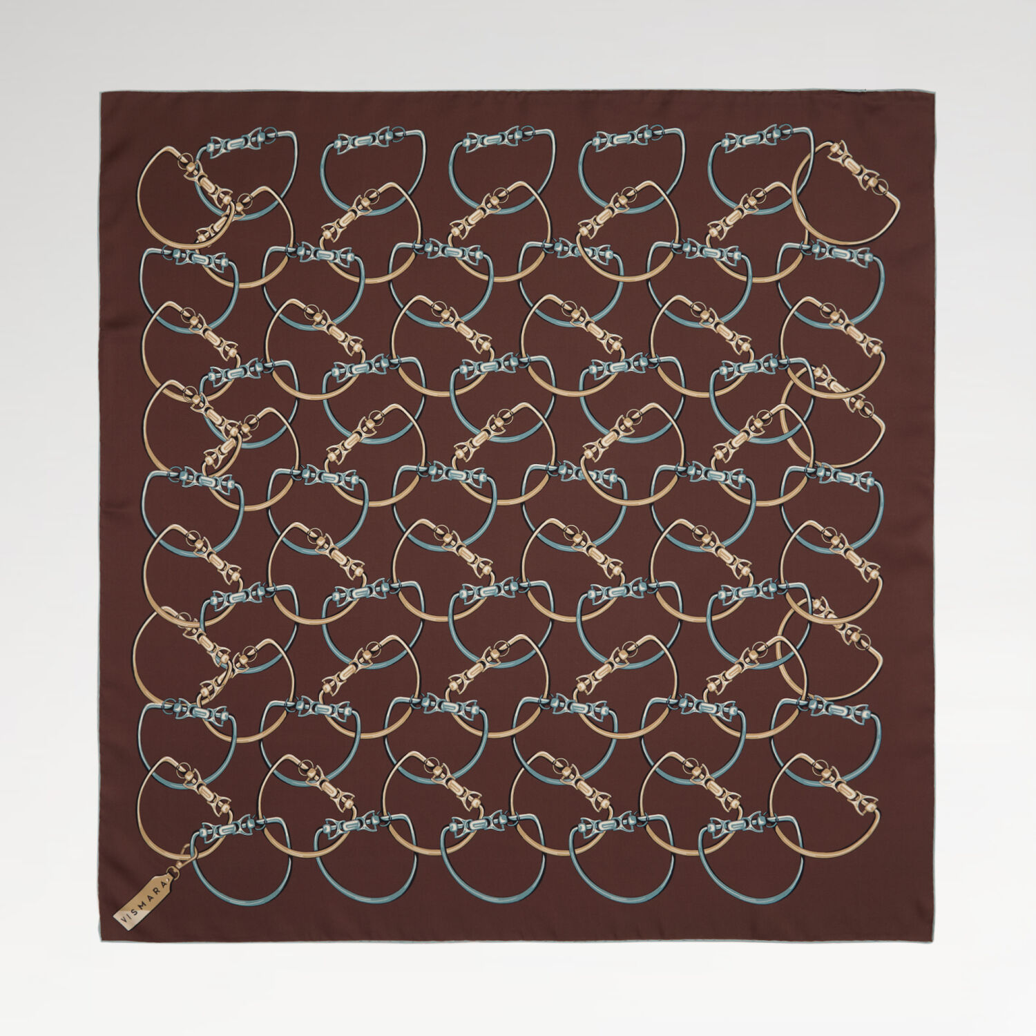 Dark Tan Chain Pattern Twill Silk Square Scarf - 1