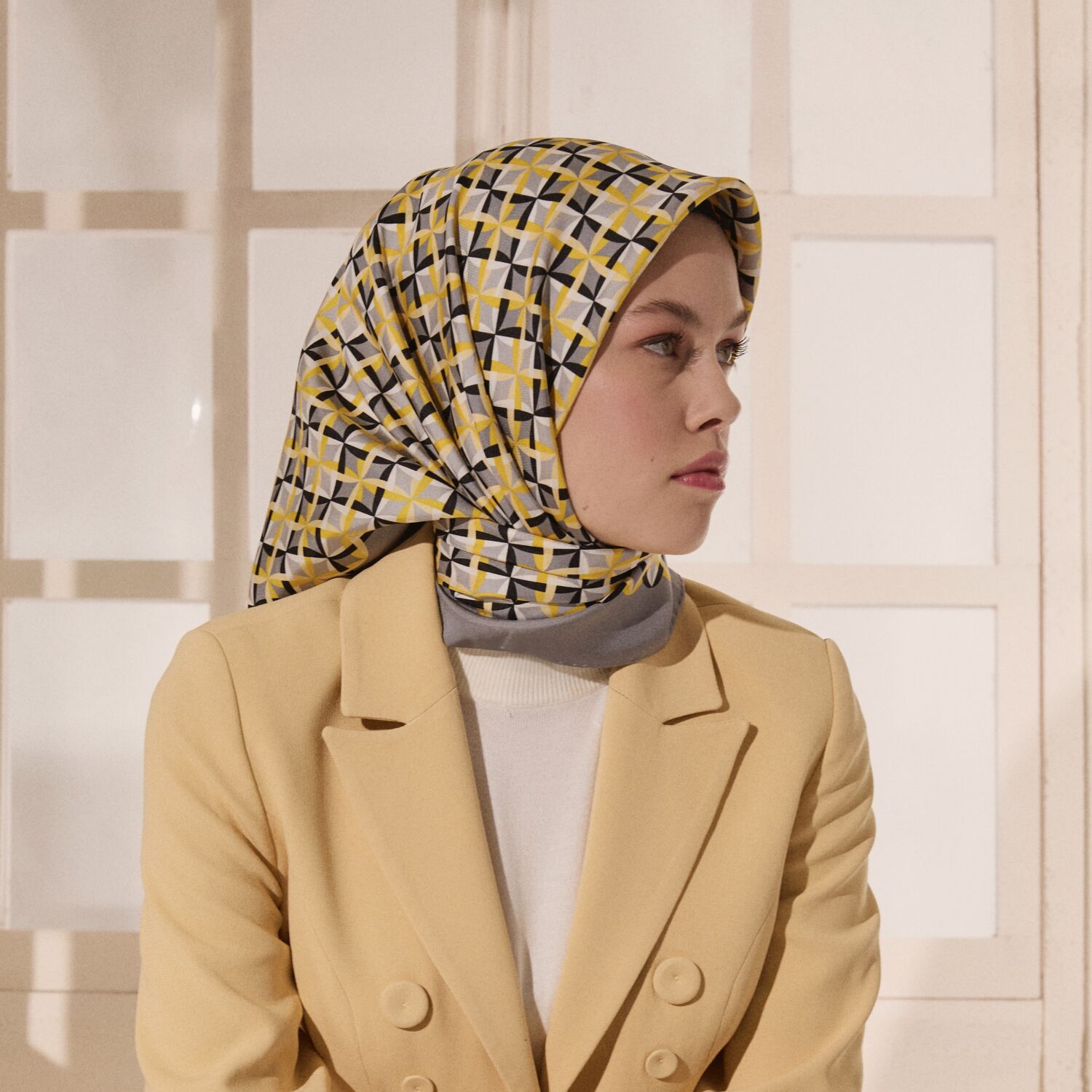 Dore Antik Mozaik Desenli Twill İpek Eşarp - 3