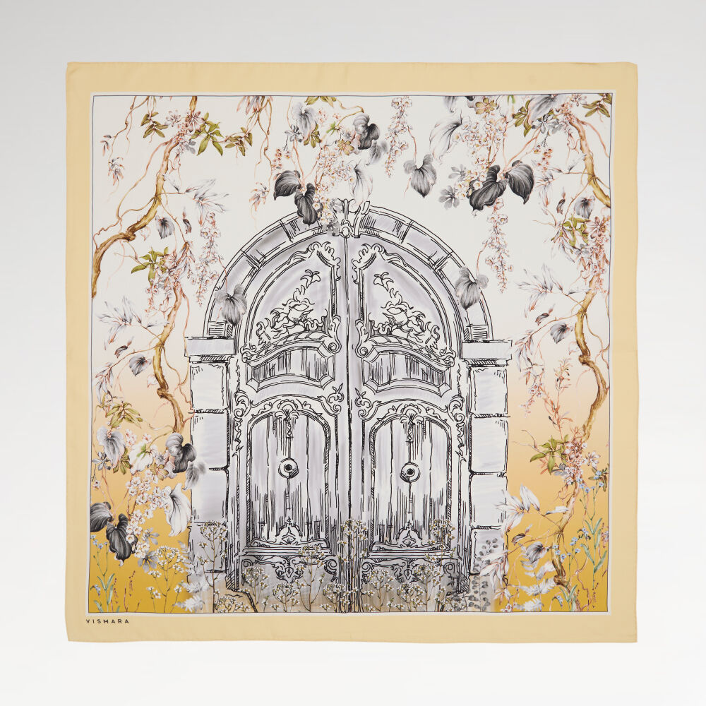 Dore Vintage Floral Door Patterned Twill Silk Square Scarf