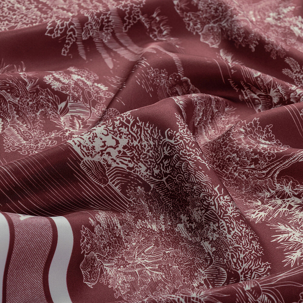 Dried Rose Toile Garden Pattern Twill Silk Square Scarf - 2