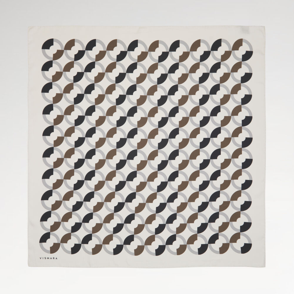 Ecru Circle Patterned Twill Silk Square Scarf