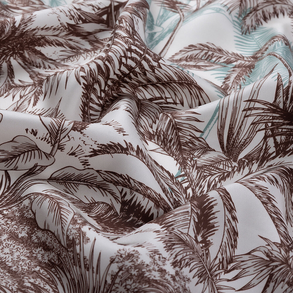 Ecru Exotic Oasis Patterned Twill Silk Square Scarf - 2