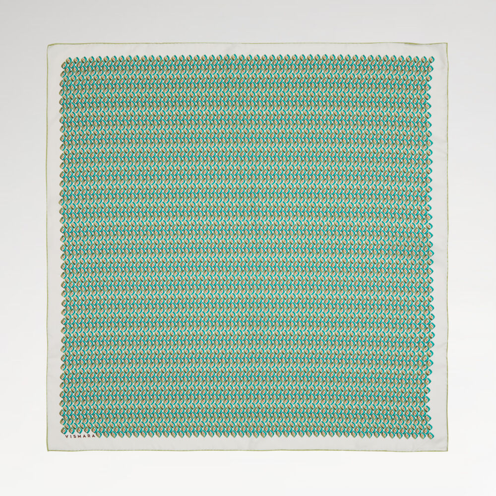 Ecru Prism Retro Patterned Twill Silk Square Scarf
