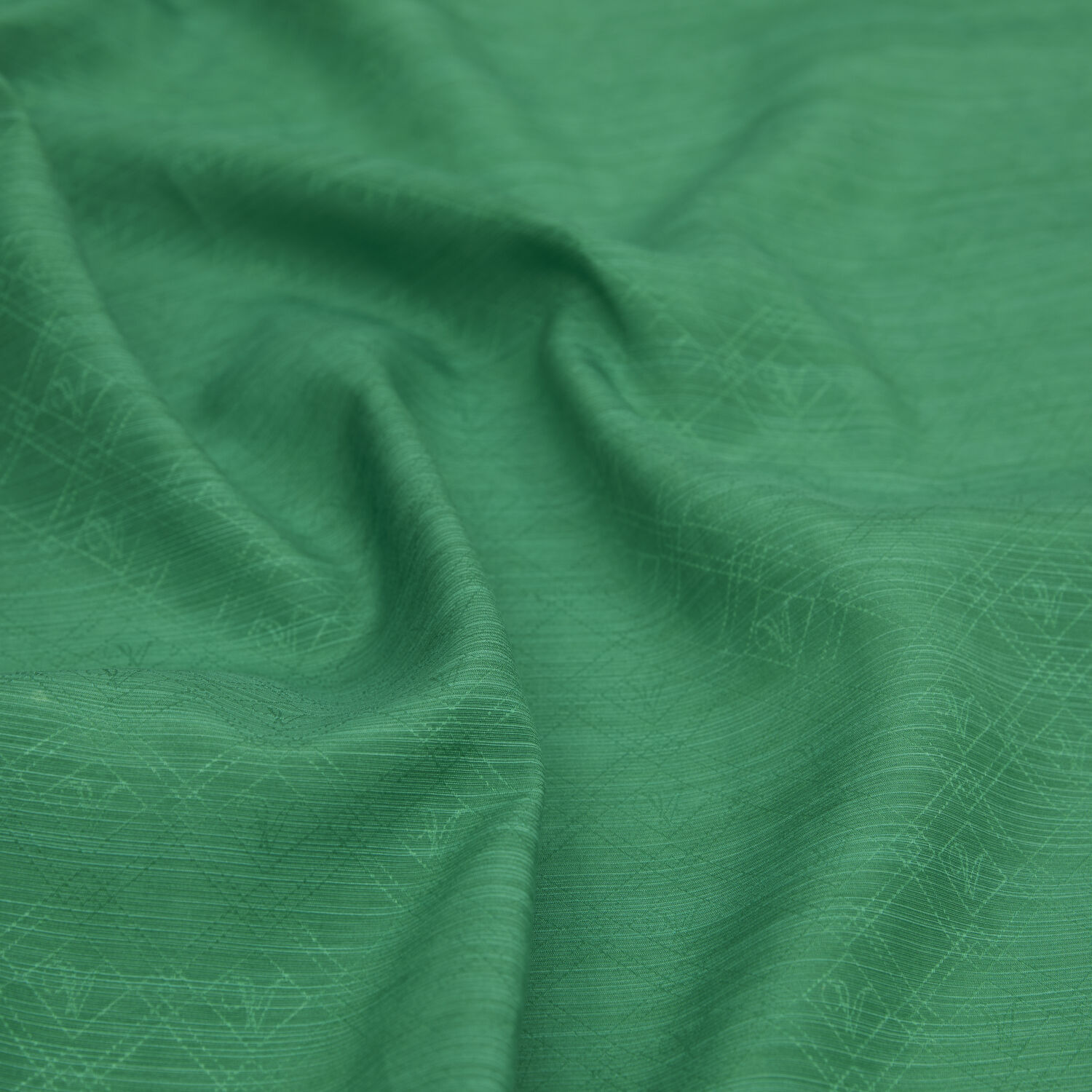 Emerald Green Monogram Pattern V Jacquard Cotton Silk Scarf - 2