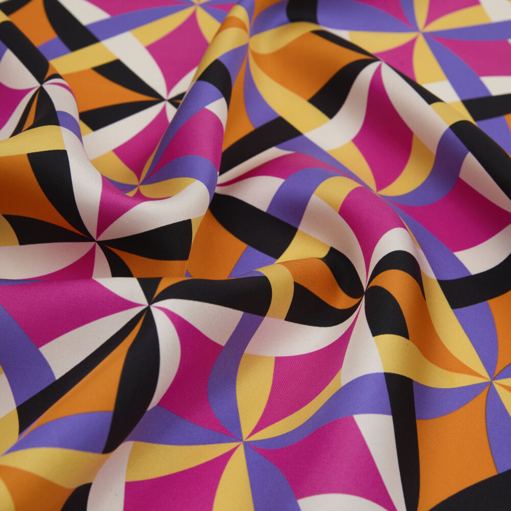 Fuchsia Antique Mosaic Patterned Twill Silk Square Scarf - Vismara