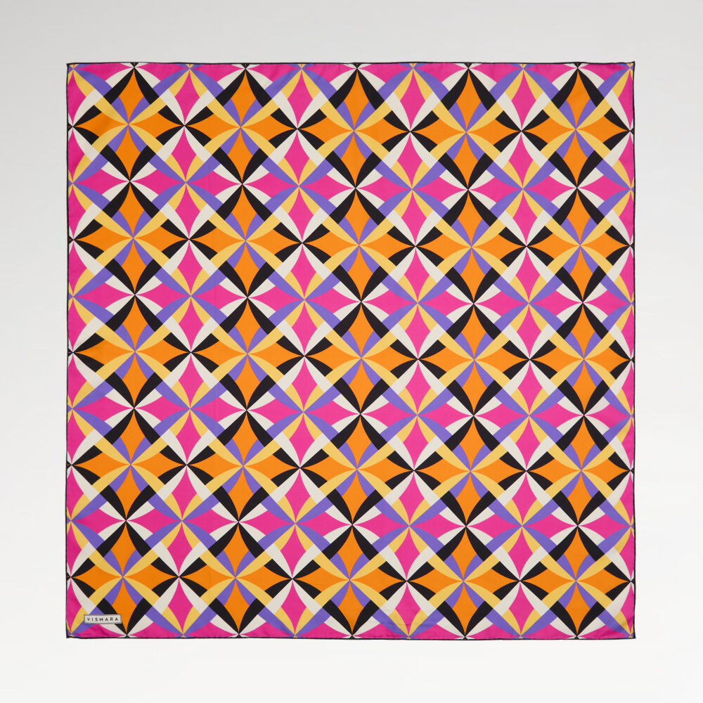 Fuchsia Antique Mosaic Patterned Twill Silk Square Scarf