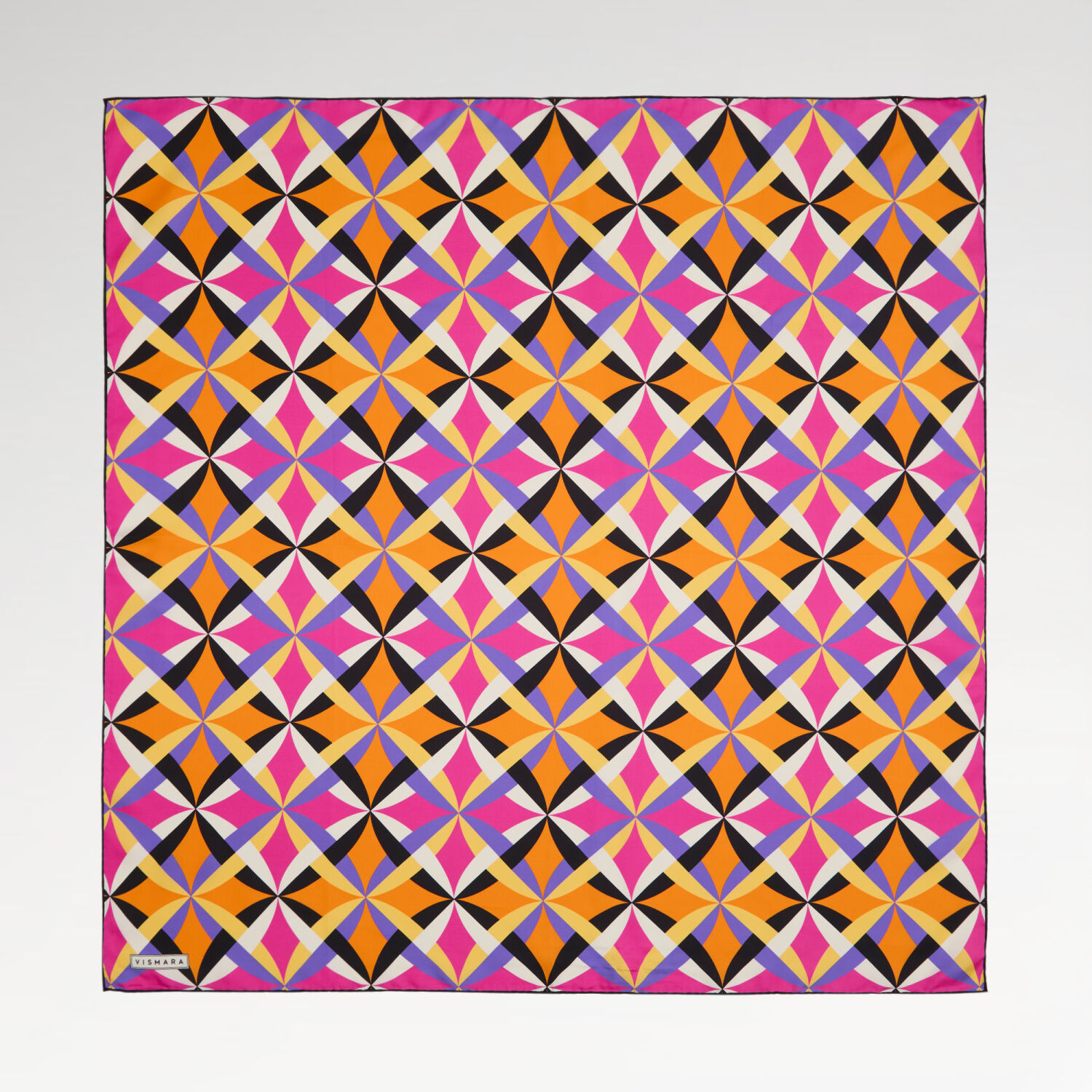 Fuchsia Antique Mosaic Patterned Twill Silk Square Scarf - 1
