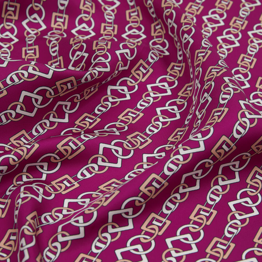 Fuchsia Chain Motif Patterned Twill Silk Square Scarf - Vismara