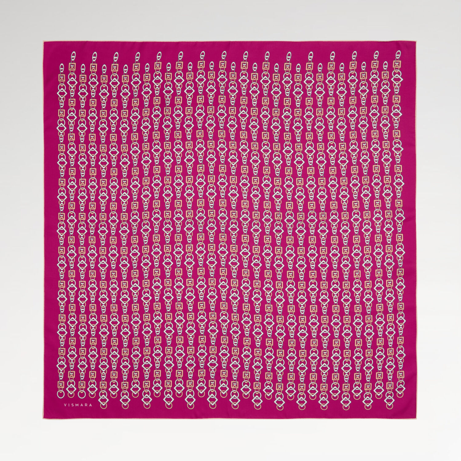 Fuchsia Chain Motif Patterned Twill Silk Square Scarf - 1