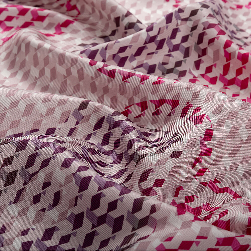 Fuchsia Isometric Monogram Patterned Twill Silk Square Scarf - 2