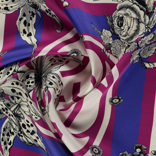 Fuchsia Monogram Flora Patterned Silk Square Scarf - Vismara