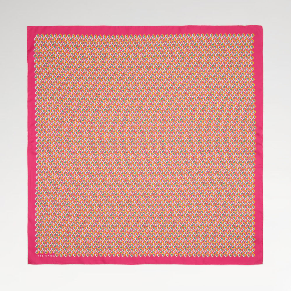 Fuchsia Prism Retro Patterned Twill Silk Square Scarf