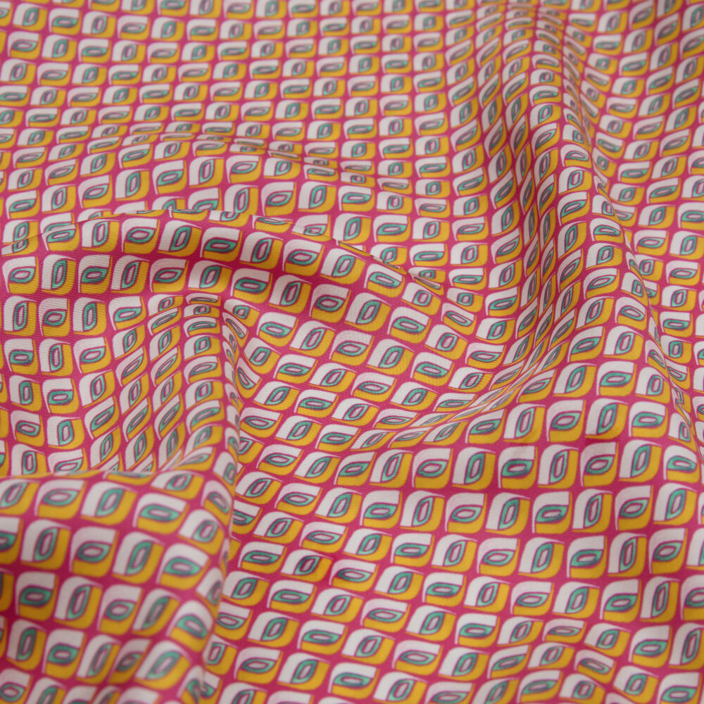 Fuchsia Prism Retro Patterned Twill Silk Square Scarf - Vismara