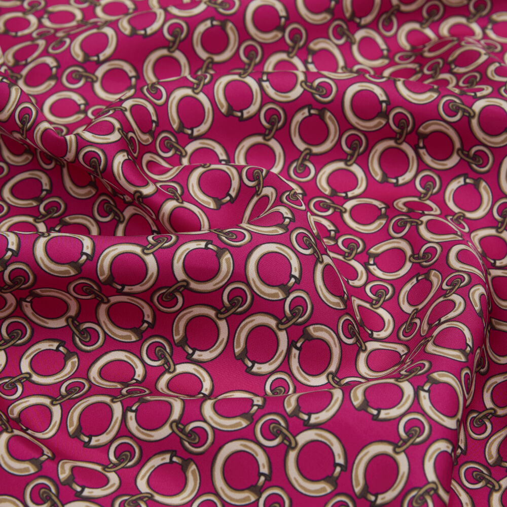 Fuchsia Ring Chain Pattern Twill Silk Square Scarf - Vismara