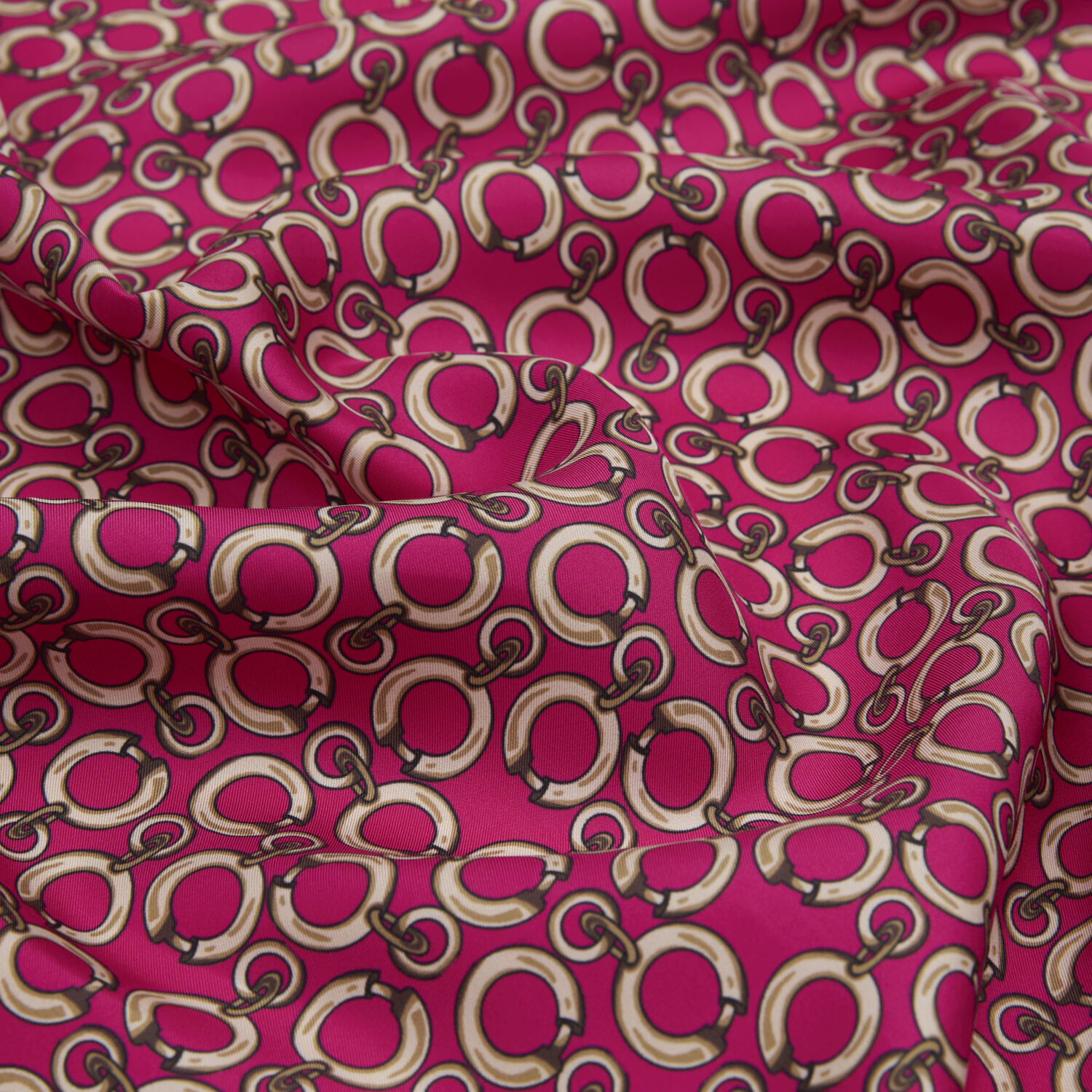 Fuchsia Ring Chain Pattern Twill Silk Square Scarf - 2