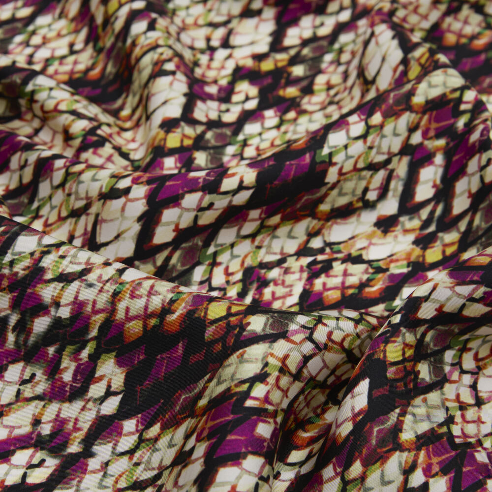 Fuchsia Snake Patterned Twill Silk Square Scarf - Vismara