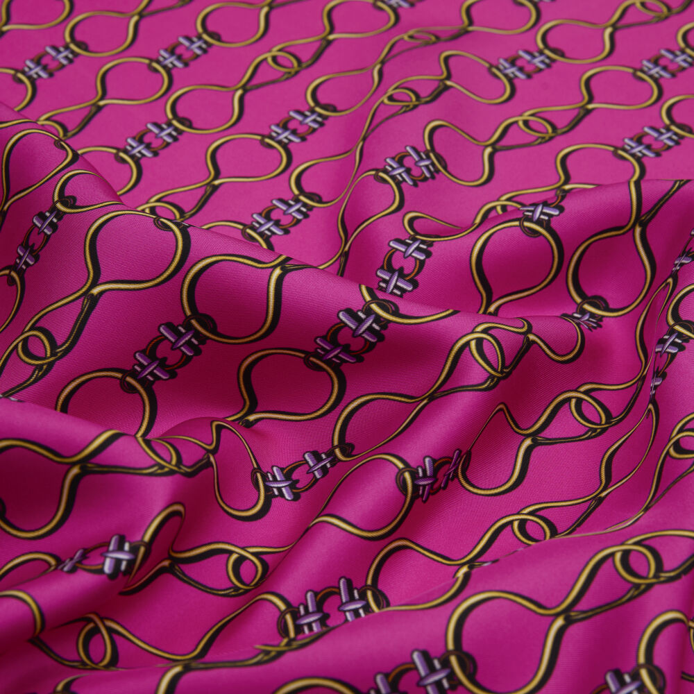 Fuchsia Vector Chain Pattern Twill Silk Square Scarf - Vismara