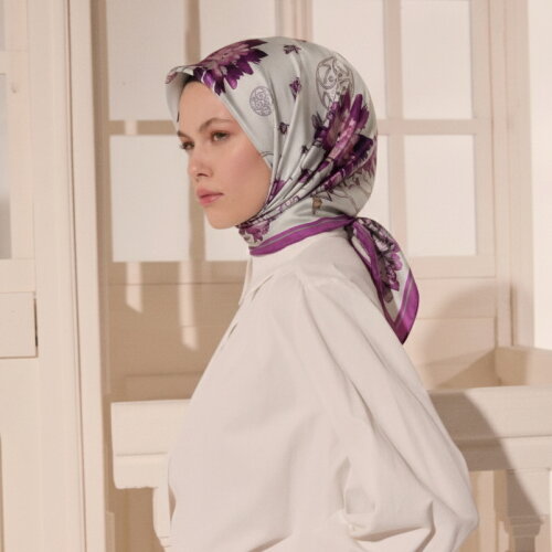 Fuchsia Vismara Spring Flower Patterned Silk Square Scarf - Vismara