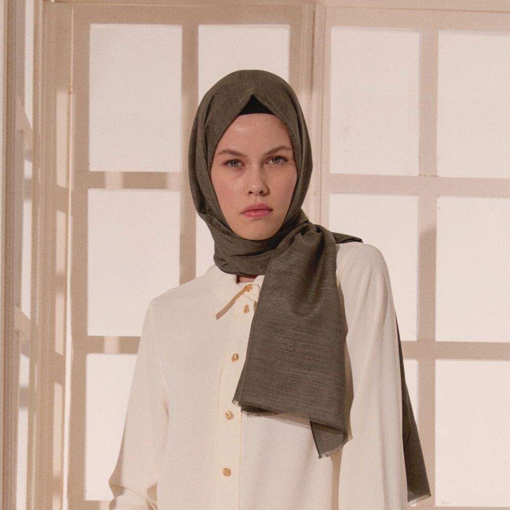 Füme Monogram Desen V Jakarlı Pamuk İpek Şal - Vismara