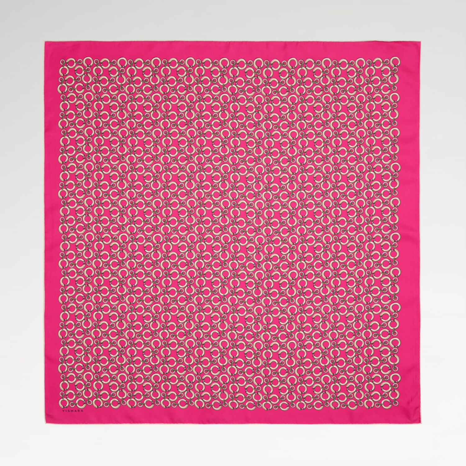 Fuşya Halkalı Zincir Desen Twill İpek Eşarp - 1