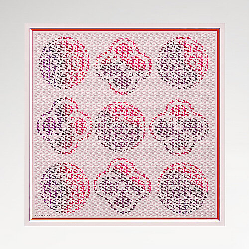 Fuşya İzometrik Monogram Desenli Twill İpek Eşarp