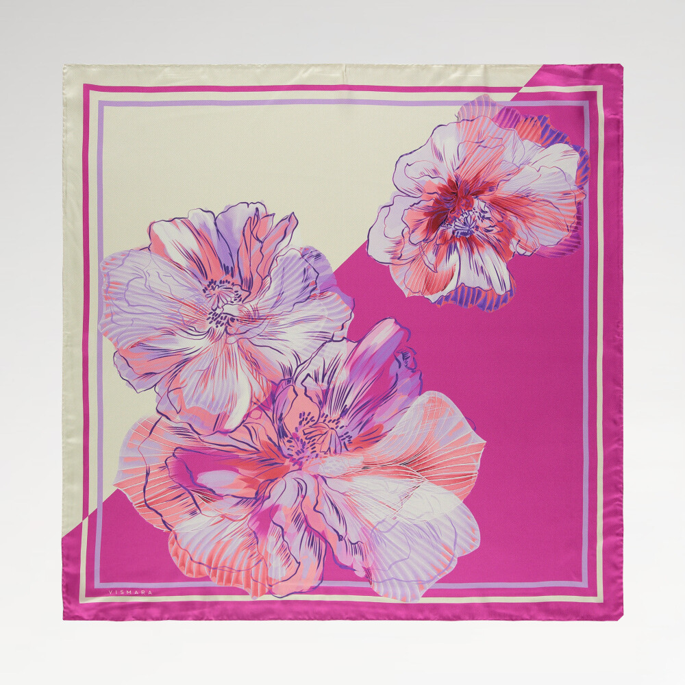 Fuchsia Linea Fiora Pattern Twill Silk Square Scarf