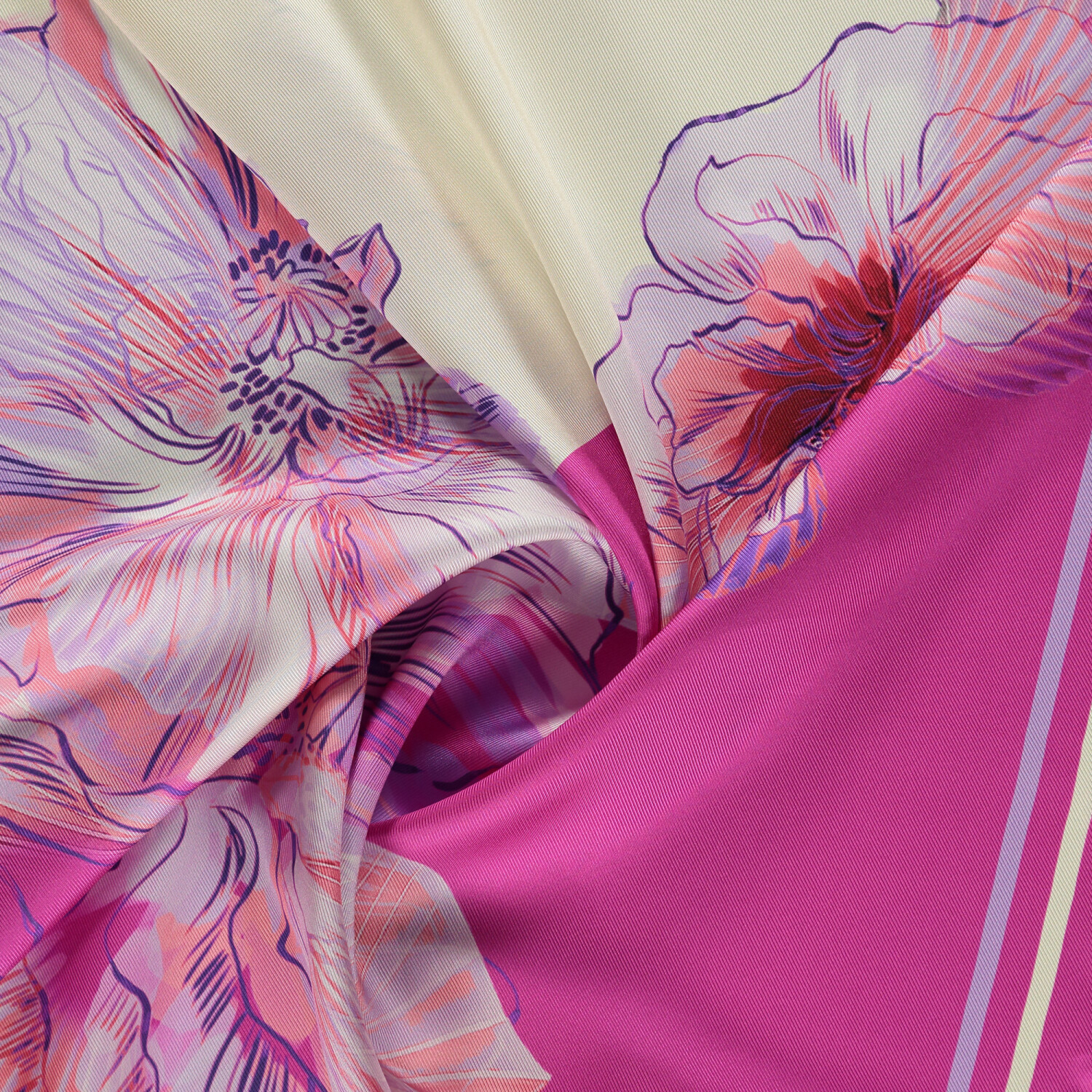 Fuchsia Linea Fiora Pattern Twill Silk Square Scarf - 2