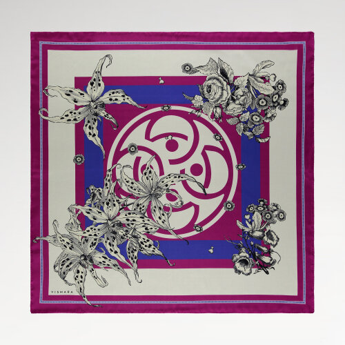 Fuşya Monogram Flora Desenli İpek Eşarp