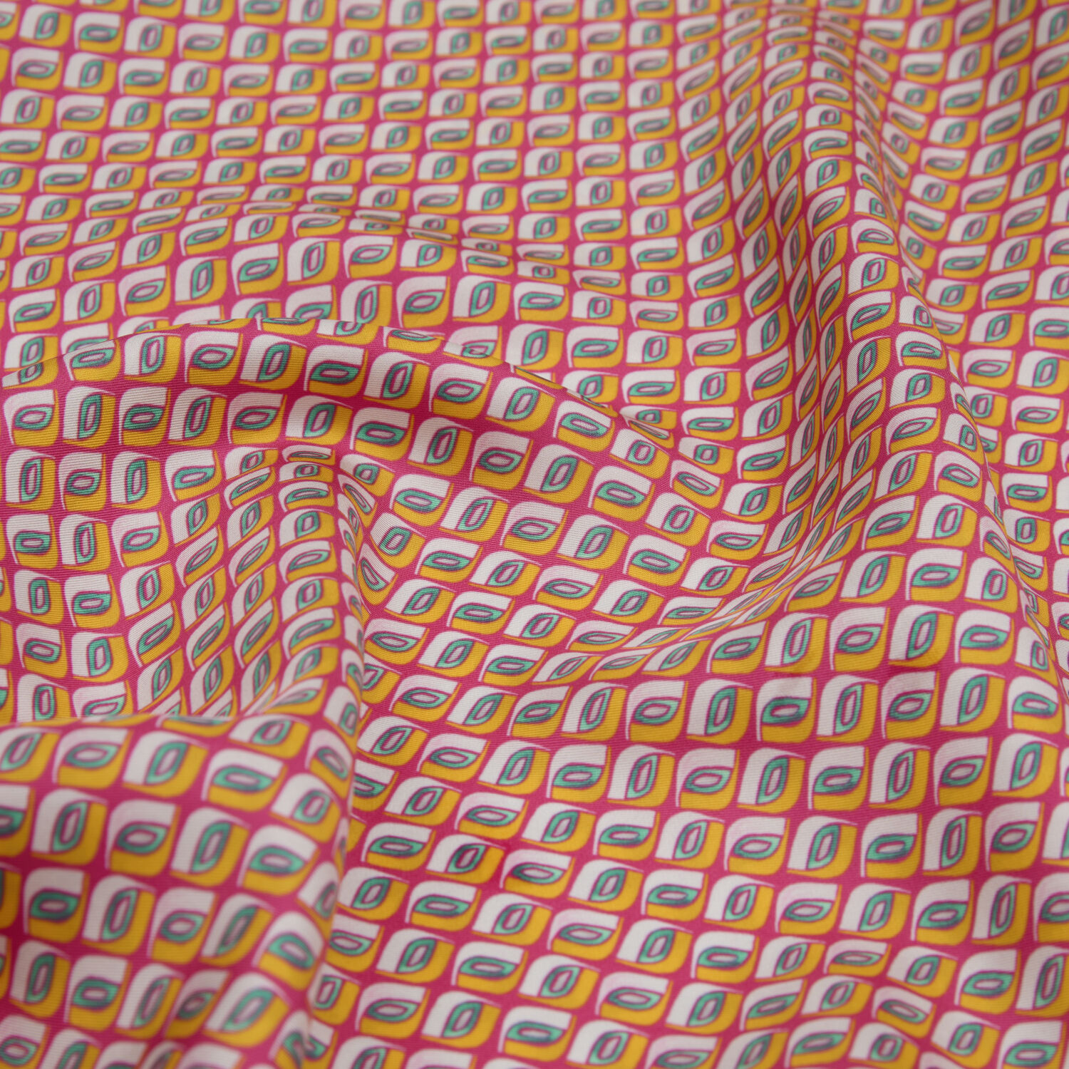 Fuşya Prizma Retro Desenli Twill İpek Eşarp - 2